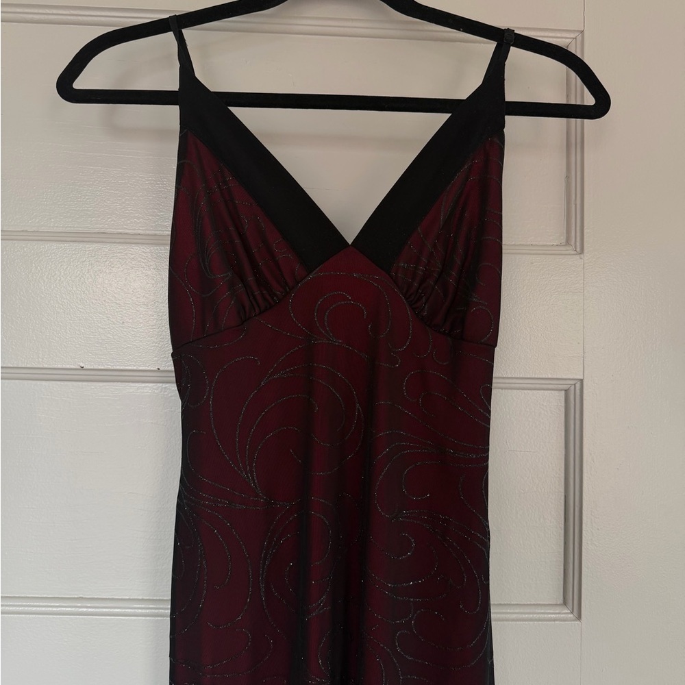 Vintage Burgundy and Black Sparkle V-Neck Slip Dress